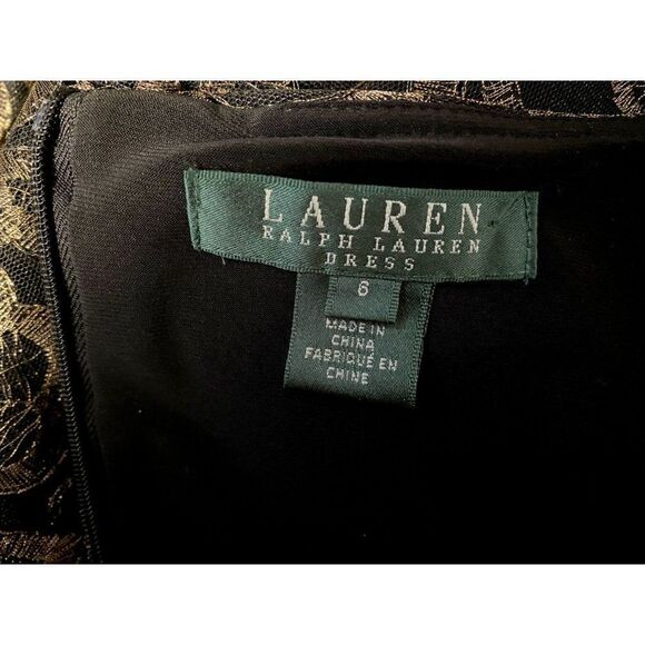 Lauren Ralph Lauren Sz 6 Metallic Lace Floral Overlay Special Occasion Dress - Picture 6 of 6